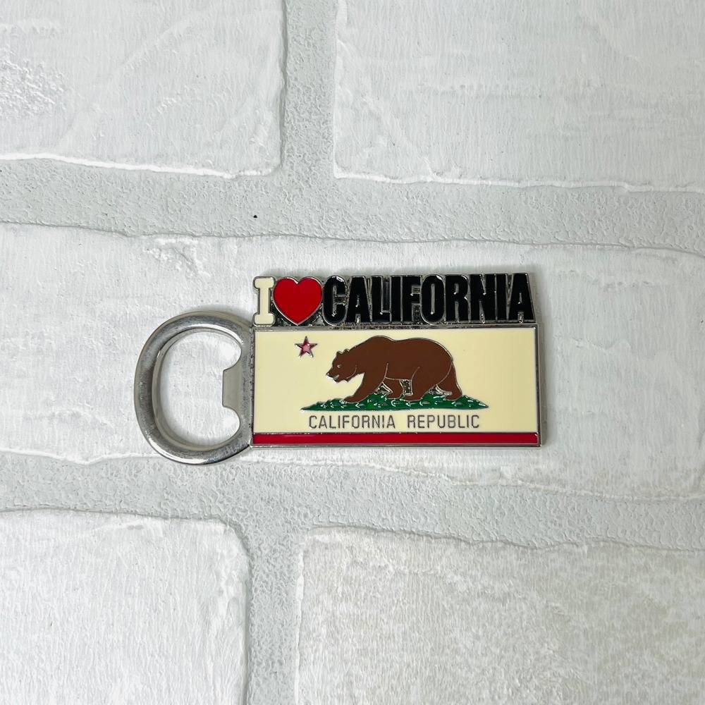 I Heart California Republic Flag Bottle Opener Magnet Souvenir 1.5x3.5 Inch